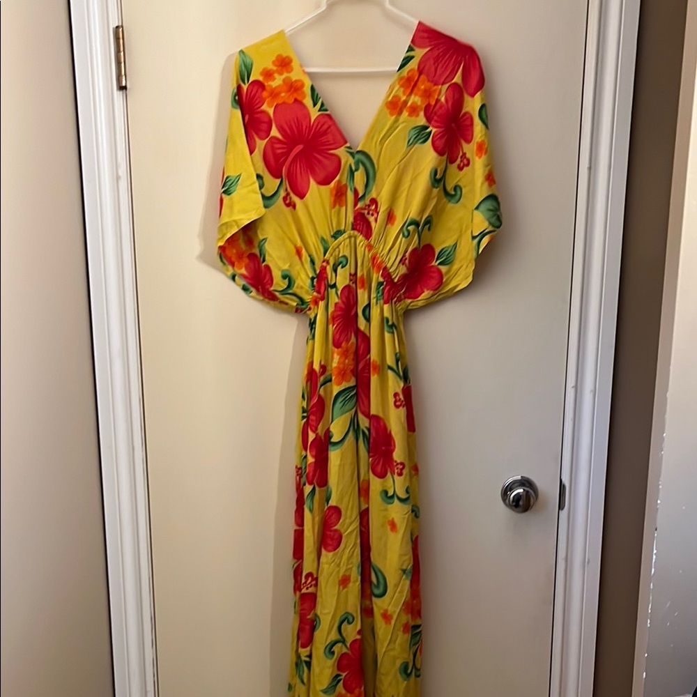 Vibrant Floral Maxi Dress in Yellow and Red